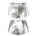thumbnail image 6 of ZYHARUKO Ladies Fashion Glitter Faux Leather Shorts Dance Mini Shorts Metallic Elastic Waist Hot Pant Rave Party Club Bottoms, 6 of 17