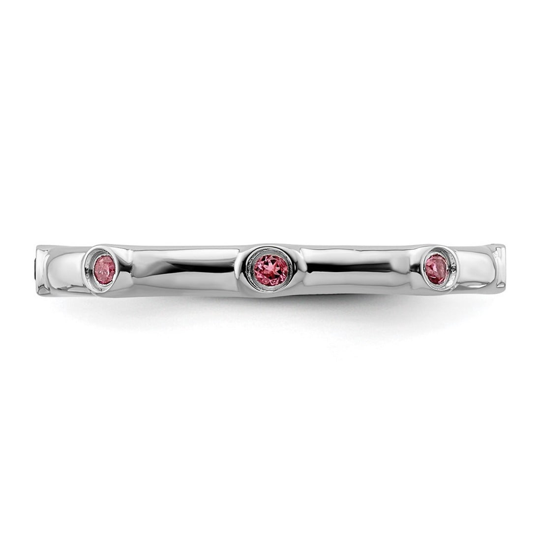 925 Sterling Silver Bezel Polished Pink Tourmaline Ring Size 8 Ring for Women - .14 cwt