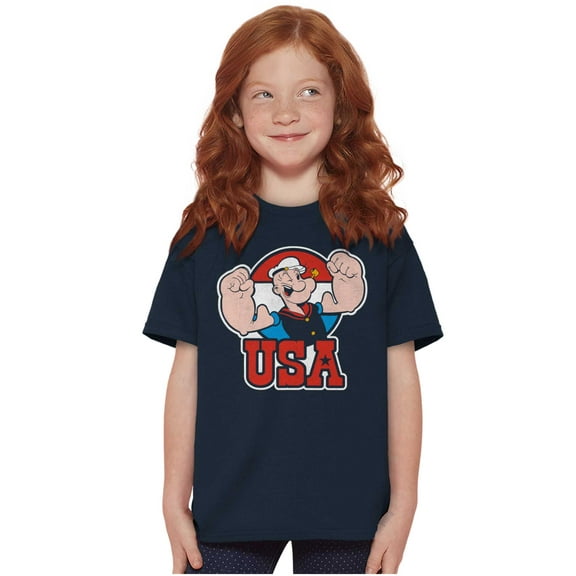 Popeye The Sailor Man USA Muscle Crewneck T Shirts Boy Girl Teen Brisco Brands M