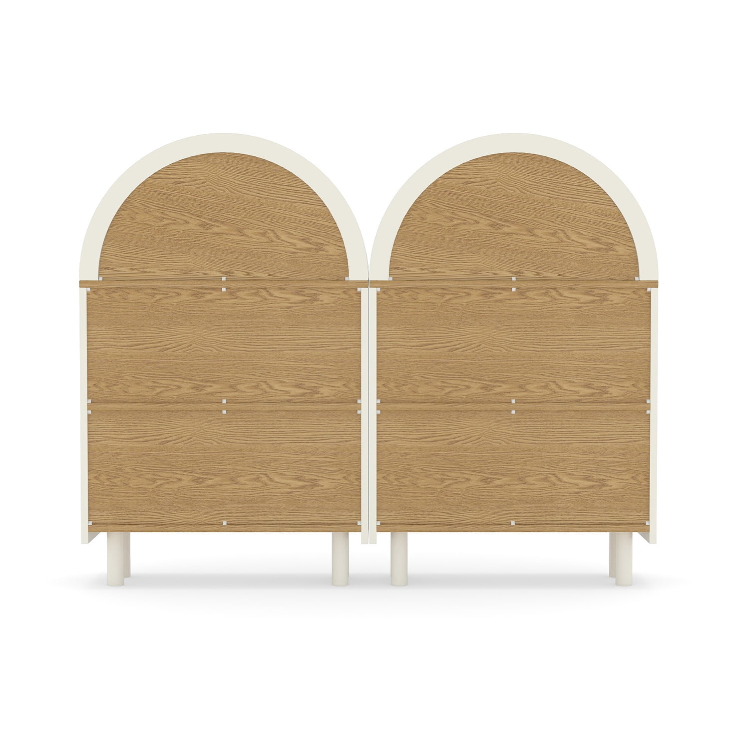Hommoo 3-Tier Shelves Arched Bookcase Storage Cabinet Set,2 Pcs Wooden Modern 37.4"H Arched Top Bookshelf for Living Room, Bedroom, Entryway, White Oak