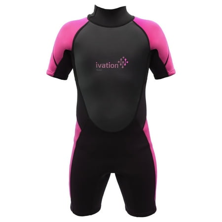 Short Sleeve Kids Wetsuit Ivation 3mm Short Wetsuit for Kids Crafted of Premium Neoprene & Features High- Quality Zipper & Full UV Protection ()