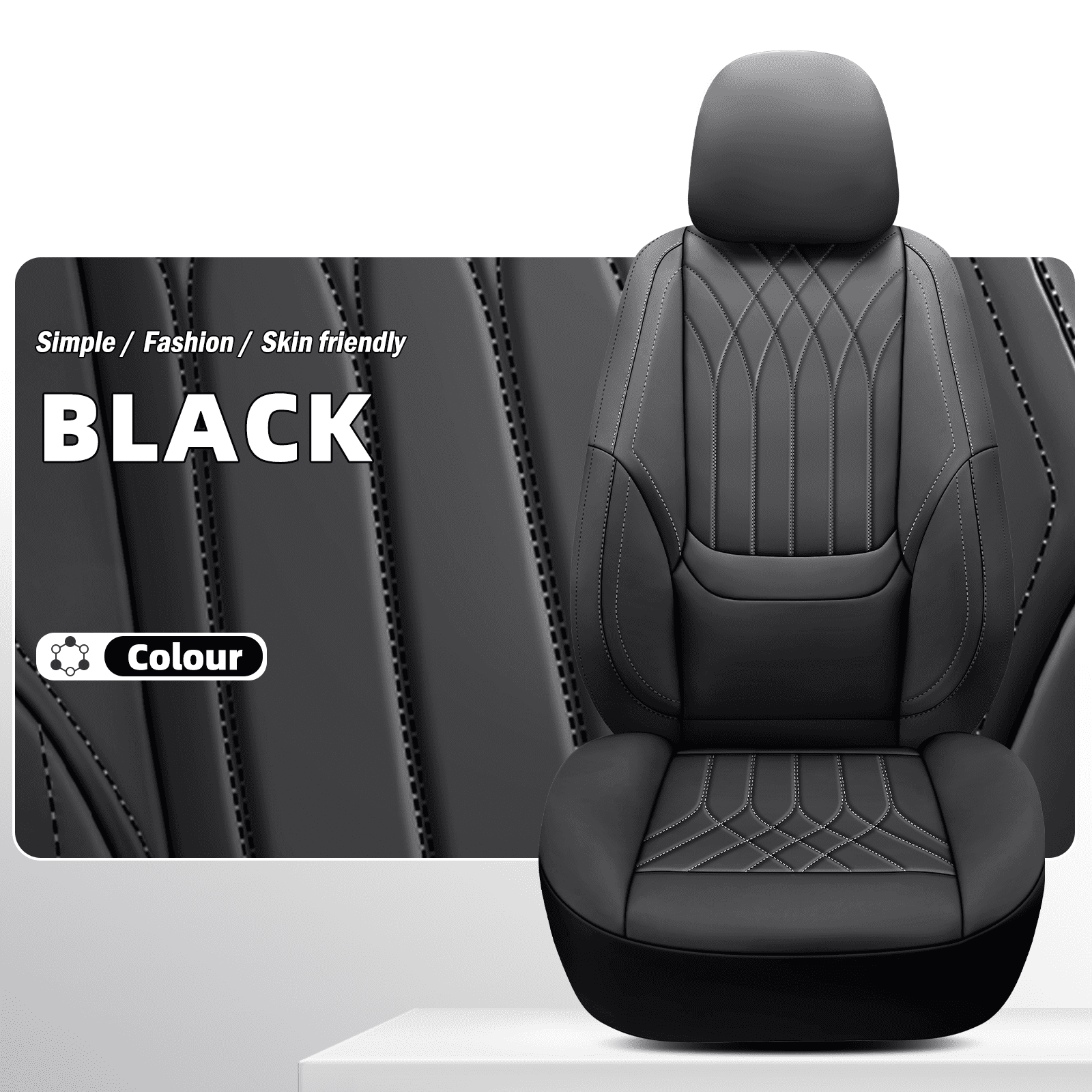 NS YOLO Premium Faux Leather Car Seat Covers Full Set | Universal Fit for Cars, Trucks & SUVs | Waterproof, Full Coverage 5-Seat Protector，black