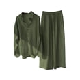 thumbnail image 2 of Women'S 2 Pieces Cotton Linen Loungewear Button Down Shirt and Wide-Leg Pants Set Green M, 2 of 4