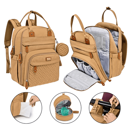 BabbleRoo Diaper Bag Backpack, Waterproof Travel Bag with Changing Pad, Original Baby Bag, Khaki