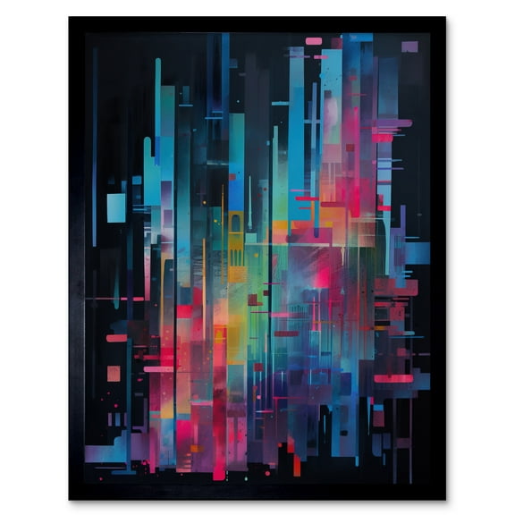 Modern Abstract Geometric Neon Lines Cityscape Painting Art Print Framed Poster Wall Decor 12x16 inch