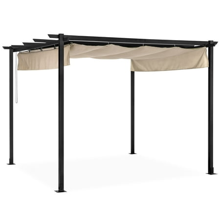 Pergola Or Covered Patio Best Choice Products 10x10ft Extra-Large Outdoor Pergola Shelter for Backyard & Patio w/ Removable Retractable Sun Shade Canopy Cover, Weather-Resistant Fabric, Steel Frame, 16 Ground Stakes ()