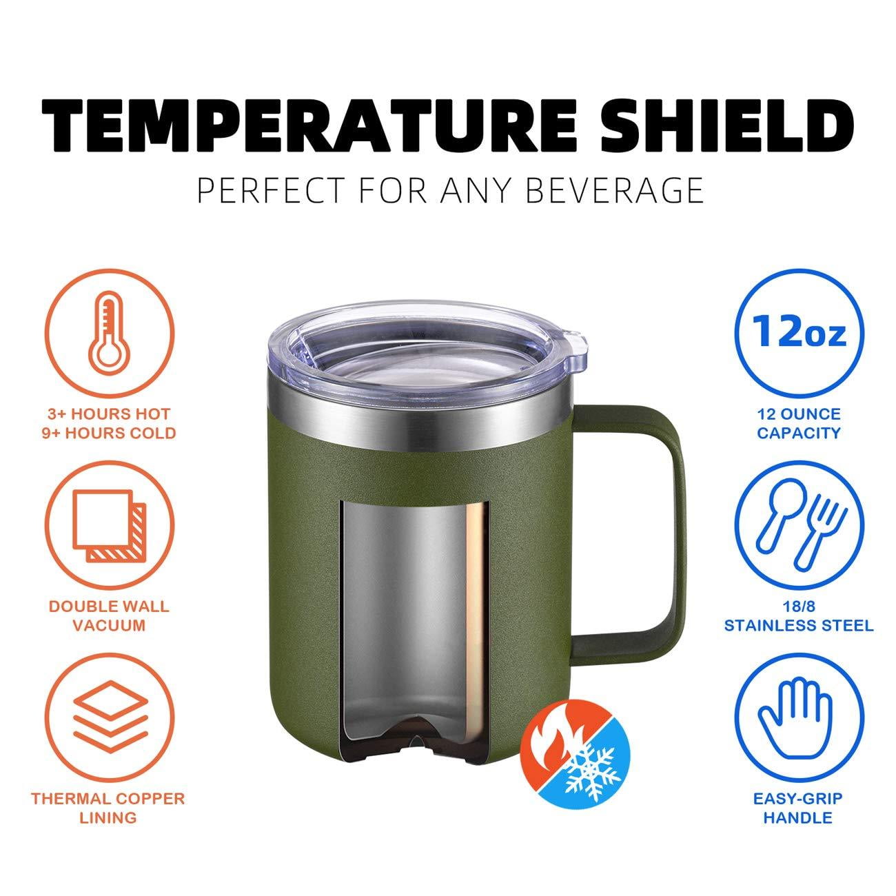 12 oz Insulated Coffee Mug with Lid, Stainless Steel, Double  Wall Vacuum Insulated Travel Mug Coffee Cup with Handle, Stainless  Steel/Silver (803-019) : Home & Kitchen