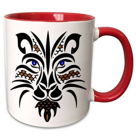 Lions Mesh - 3dRose Black, Copper, Blue Mesh Lion Outline - Two Tone Red Mug, 11-ounce