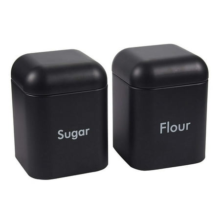 Kitchen Sugar Containers Juvale Kitchen Canister Set - 2-Piece Stainless Steel Sugar and Flour Storage Container Jars with Steel Lids, Black, 4.5 x 6 x 4.5 Inches ()
