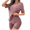 thumbnail image 4 of Blmnix 100% Cotton Pajamas Women's Pajama Sets 2 Piece Sleepwear Sets Pajama Set Short Sleeve Slim-Leg Red Crew Neck Short Short Pajama Set for Women,S, 4 of 5