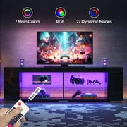 Pinmoco LED TV Stand for TVs up to 80, Gaming Entertainment Center with Side Bookshelf and 4 Open Shelves, Black