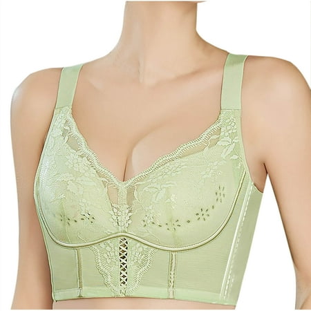 Yyeselk Women s Wireless Lace Bra Push Up Sexy Wire Free Bra Full Coverage Adjustable Strap Comfortable Lift Up Bra for Women Green XXL