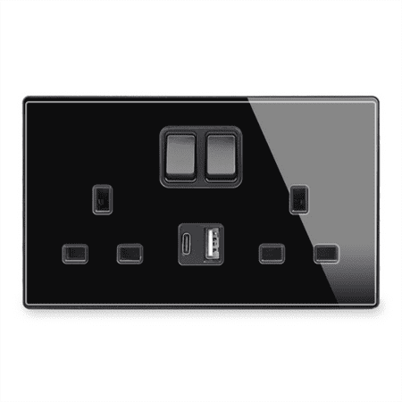 

Tempered Glass 13A Multifunctional Five Hole Switch Type-C Fast Charging Socket