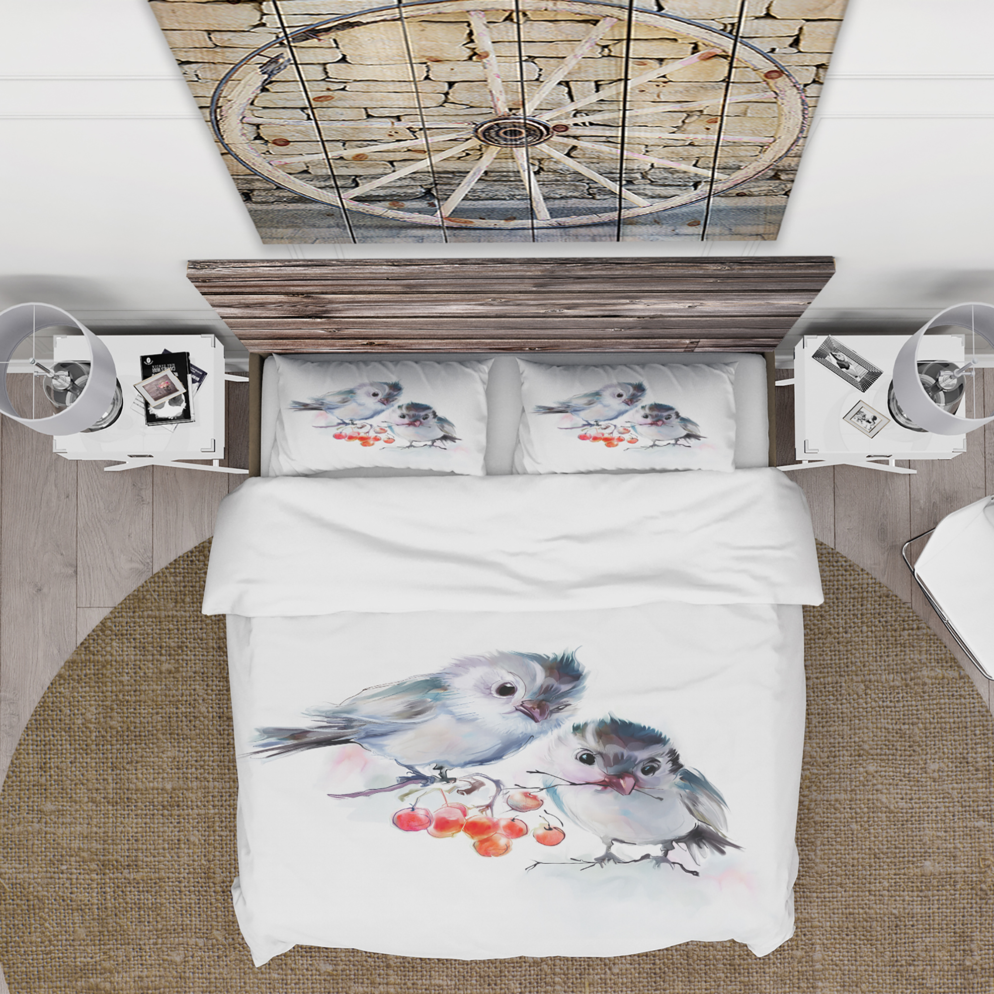 Designart 'Birds on Branch With Red Berries' Animal Duvet Cover Set