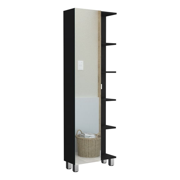 Bathroom Storage Cabinet Urano Mirror Linen Cabinet, Four Interior Shelves, Five External Shelves -Black,Bathroom Vanity
