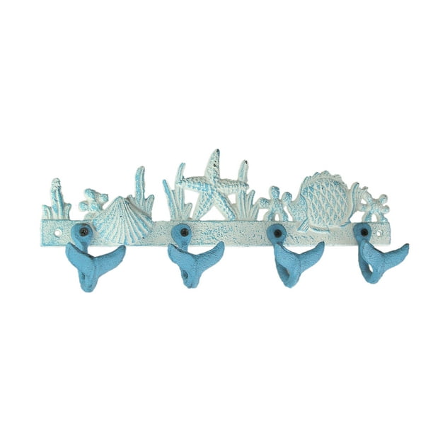 Blue And White Cast Iron Whale Tail Decorative Wall Hook Nautical DÃ©cor  Sea Life Hanging Rack -15.5 Inches Long - Easy Install - Add Coastal Charm  to Your Space 