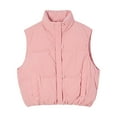 thumbnail image 4 of Htigea Puffer Vest for Women Corduroy Sleeveless Stand Collar Gilet Full Zip Warm Waistcoat Jackets with Pockets Pink L, 4 of 8