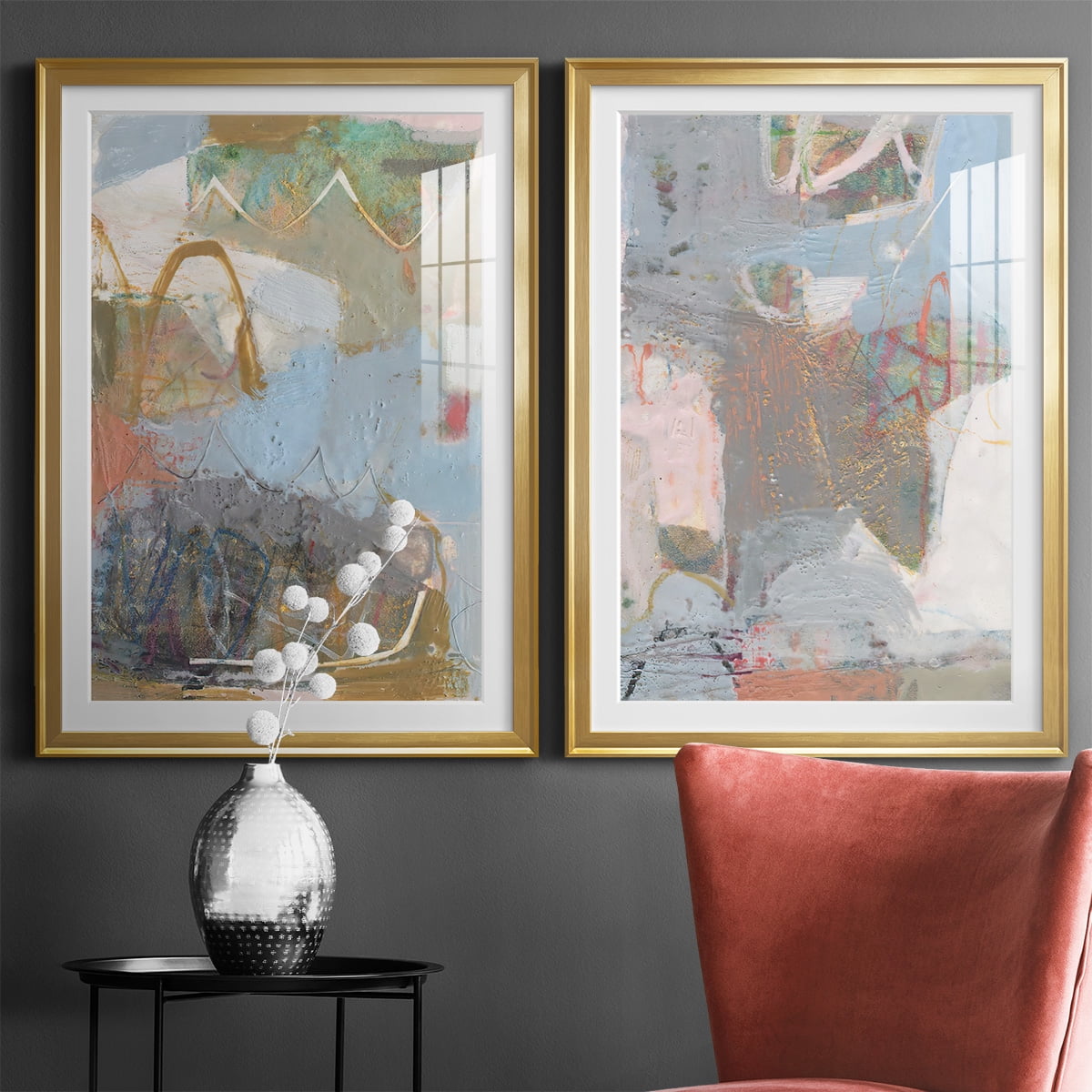 Wexford Home Minim I Premium Framed Print, 30.5" x 42.5" - Ready to Hang, Gold (Set of 2)