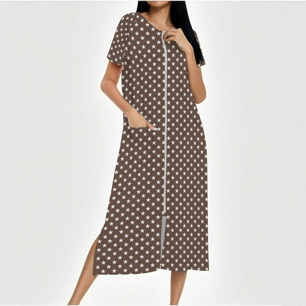Camisón largo con cremallera para mujer, bata de punto, largo completo, color degradado, con bolsillos
