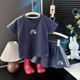 thumbnail image 2 of Ulanda Toddler Baby Boy Girl Summer Outfit Short Sleeve Rainbow T-Shirt Top Solid Color Shorts 2PCS Cute Clothes (Blue, 12-18 Months), 2 of 4