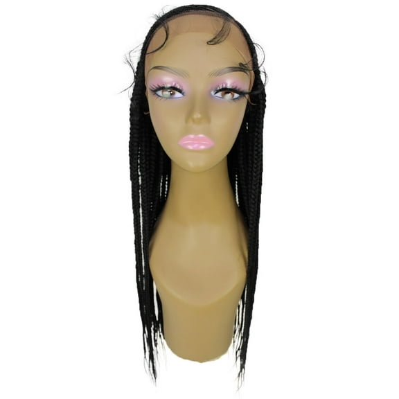 LUXLUXE Aina Straight 29 Inch Long 13X5 Hand-Tied Lace Braided Wig, Heat Resistant Fiber, 20  Shades of Natural, Dip Dyed, & Blended Colors (#1 - Black)