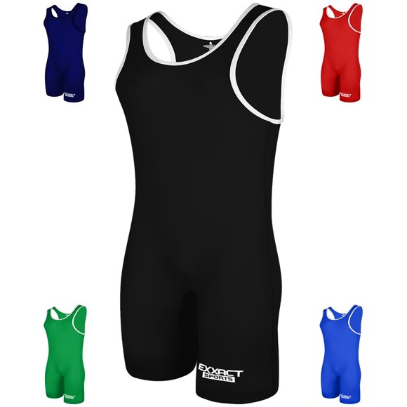 Exxact Sports Plain Wrestling Singlet, Powerlifting Singlet Youth Wrestling Singlet Men for Training and Weightlifting Uniform - (Black, AM)