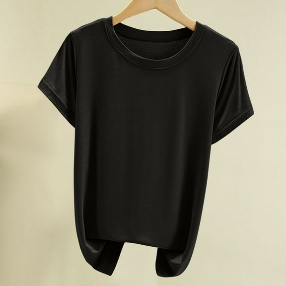 Frostluinai Short Sleeve Tops for Women Crew Neck Soft Tshirts Solid Color Lounge Shirts Stretch Summer Blouses Comzy Loungewear Tops