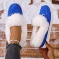 thumbnail image 4 of Women's Cozy Furry Slip on Boots Winter Warm Plush Lined Walking Loafers Suede Warm Cozy Flat Mules Shoes Blue Size 6, 4 of 6
