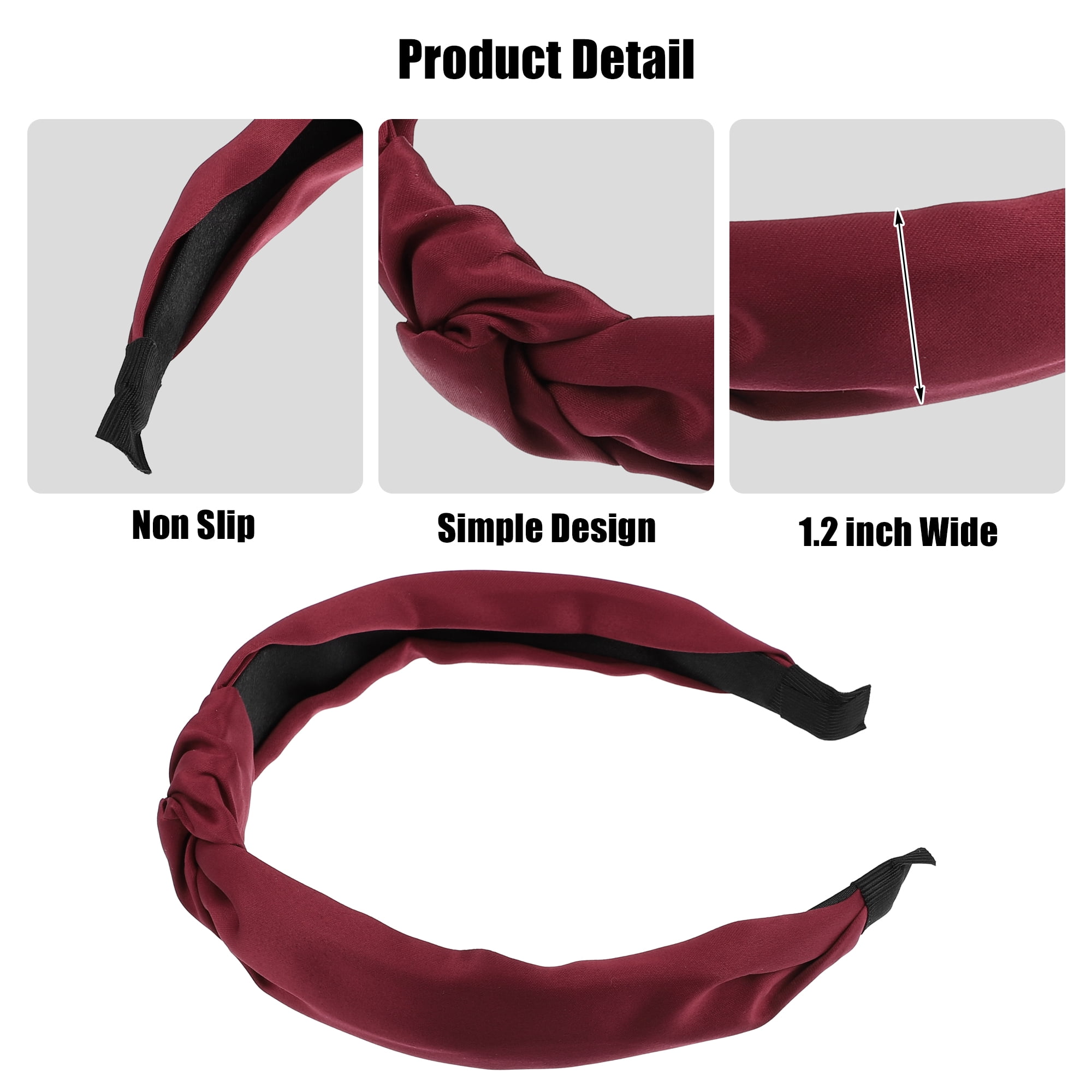 Unique Bargains Satin Knot Headband Hairband for Women 1.2 Inch Wide Wine Red