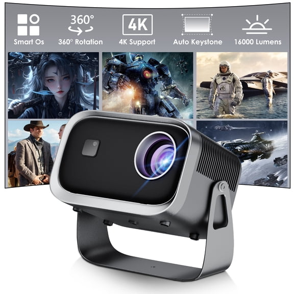 Salange Mini Portable Projector 4K Support with Built-in Apps, WiFi 6 and BT5.2,16000Lumen High brightness, Electric Focus/Keystone, 200” Big Screen Projector for Home/Outdoor Movies