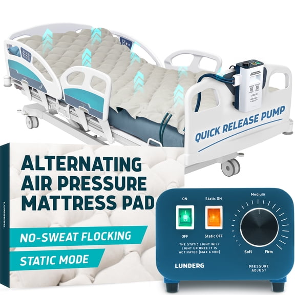Lunderg Alternating Air Pressure Mattress Pad - with Flock-Tech & Static Mode - Bed Sore Prevention Must Have - Includes Multi-Layer Hospital Bed Mattress Topper Pad & Improved Quiet Pump