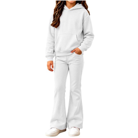 Enjoytime Outfits for Girls Long Sleeve Hoodie with Flared Pants 2 Piece Set Kids Fall Fashion Comfy Casual Outfit
