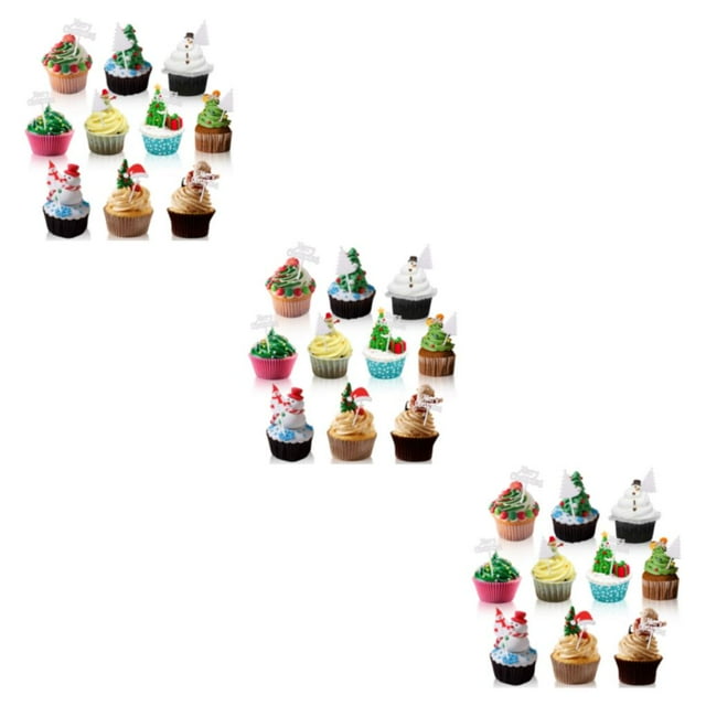 QualitChoice 10pcs Plastic Christmas Classic Pattern Dessert Fork Festive Ambience For Cake Toothpicks 3Set