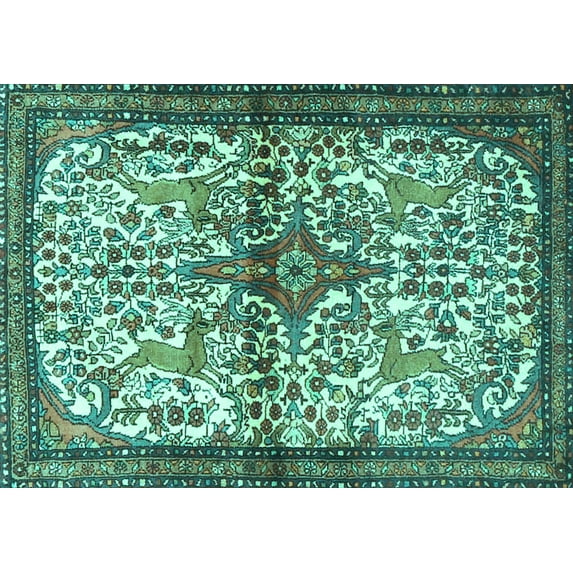 Ahgly Company Indoor Rectangle Persian Turquoise Blue Traditional Area Rugs, 7' x 10'