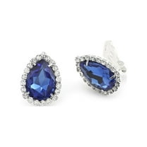 Silver Crystal Rhinestone Wrap with Sapphire Teardrop Center Clip Earrings