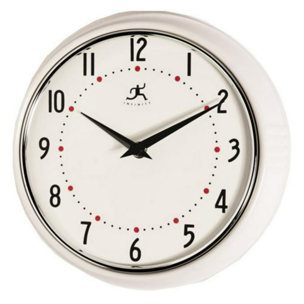 Infinity InstrumentsWhite Retro Round Metal 9.5 in. Wall Clock