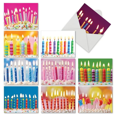 Name Personalized Note Card Stationery - M6555BDB BIRTHDAY CANDLES: 10 Assorted Blank Note Cards, Stationery