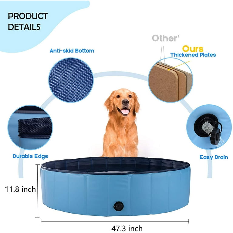 Foldable Dog Pool 120cm×30cm, 48In×12In Dog Pools for Large Medium