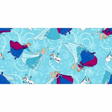 Frozen, Sisters Ice Skating Toss Glitter, Cotton With Glitter, Blue, 43/44" Wide Fabric by the Yard