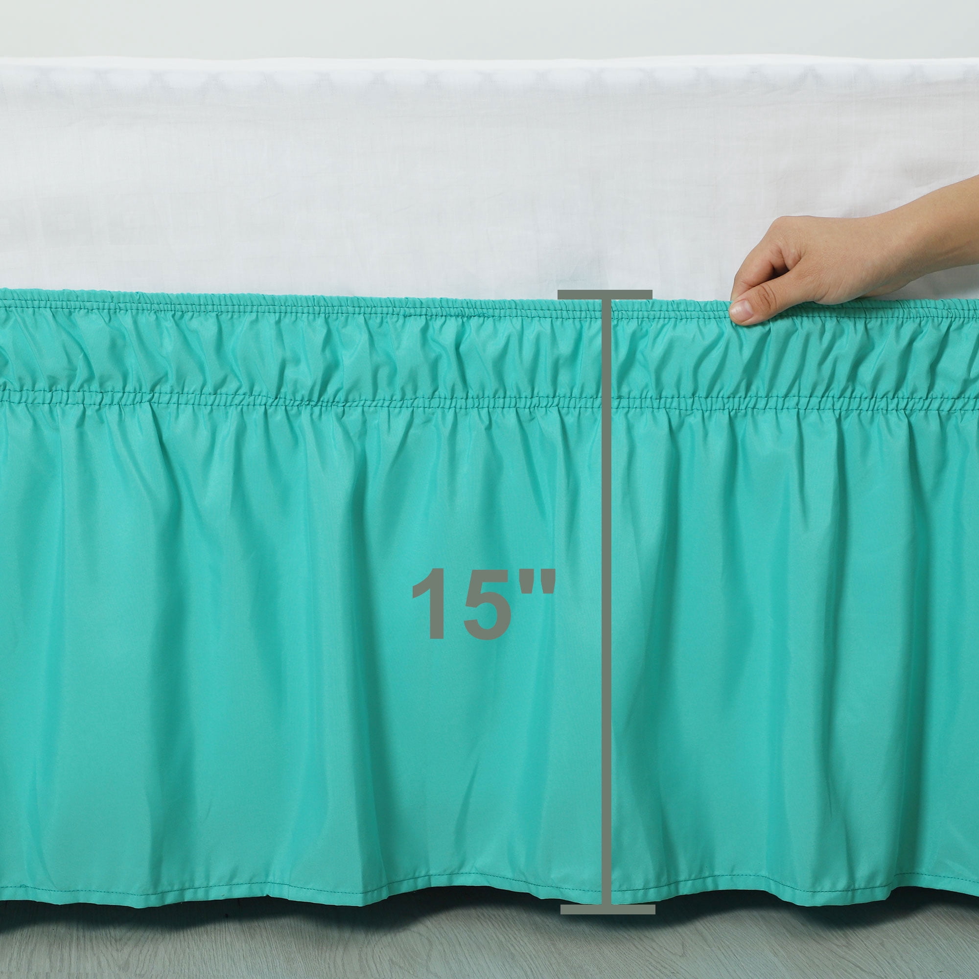 PiccoCasa Bed Skirt Polyester Elastic Wrap Around Dust Ruffle, Queen Aqua Blue