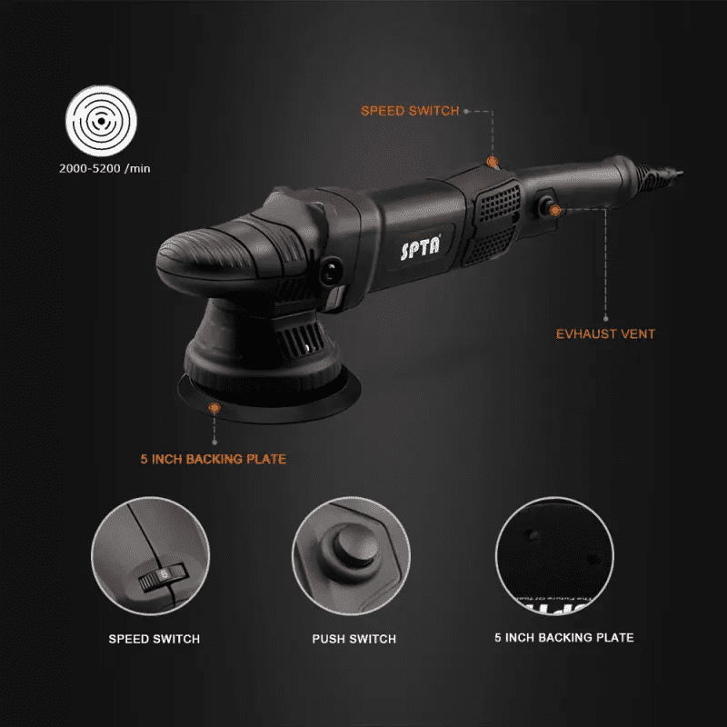 SPTA 5 inch 780W Dual Action Polisher Orbit 15mm Auto Polisher DA Car Polisher Home DIY Polisher for Car Polishing and Waxing