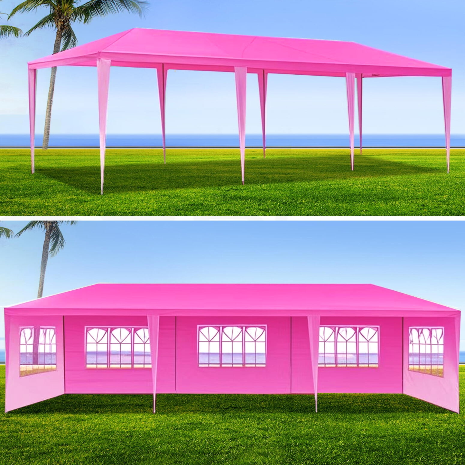 10x30 Party Tent Outdoor Canopy Tents for Parties, Heavy Duty Waterproof Gazebo Shelter with 8 Removable Sidewalls, Commercial Event Tent for Garden, Backyard, Market, Pink