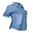 thumbnail image 4 of PENGXIANG Chemise Rétro Femme Décontractée en Jean Bleu Doux à Manches Longues, 4 of 6