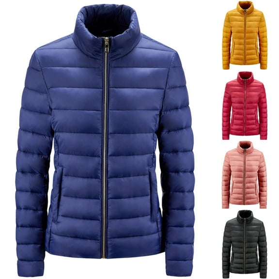 Lovskoo Womens Winter Coats Quilted Jacket Temperament Long Sleeve Versatile Lightweight Cotton Padded Jacket Stand Collar Jacket Black