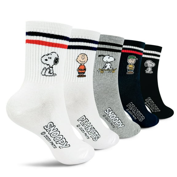 The Peanuts Snoopy Women and teen girls Cartoon Character Series Licensed Socks Assorted Colors 5 Pack Set Collection