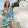 thumbnail image 6 of Xoenoiee Starfish Plumeria Flower Print Button Down Swimsuit Coverup for Women Long Sleeve Bathing Suit Cover Up Oversized Shirt Lapel Collar Blouse Summer Top, L, 6 of 7