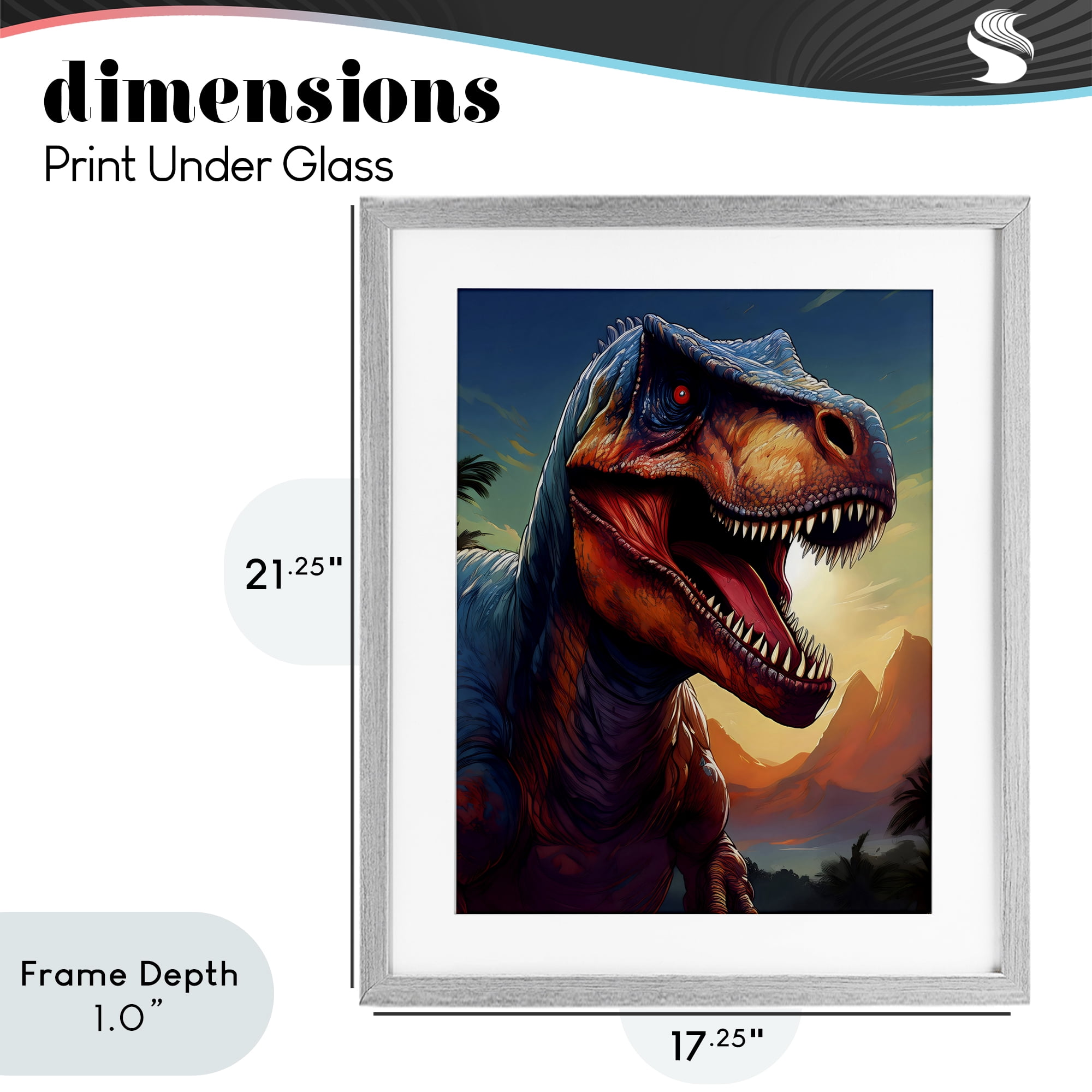 Stupell Industries Dinosaur with Sunset Landscape Gray Framed Print Under Glass, design by Creative Studio