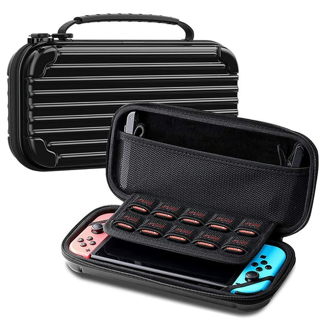 Carrying Case for Nintendo Switch OLED / Switch - Shockproof Protective Hard Shell Storage Bag for NS Console and Accessories, Portable Travel Pouch Bag with 10 Game Card Slots - Black