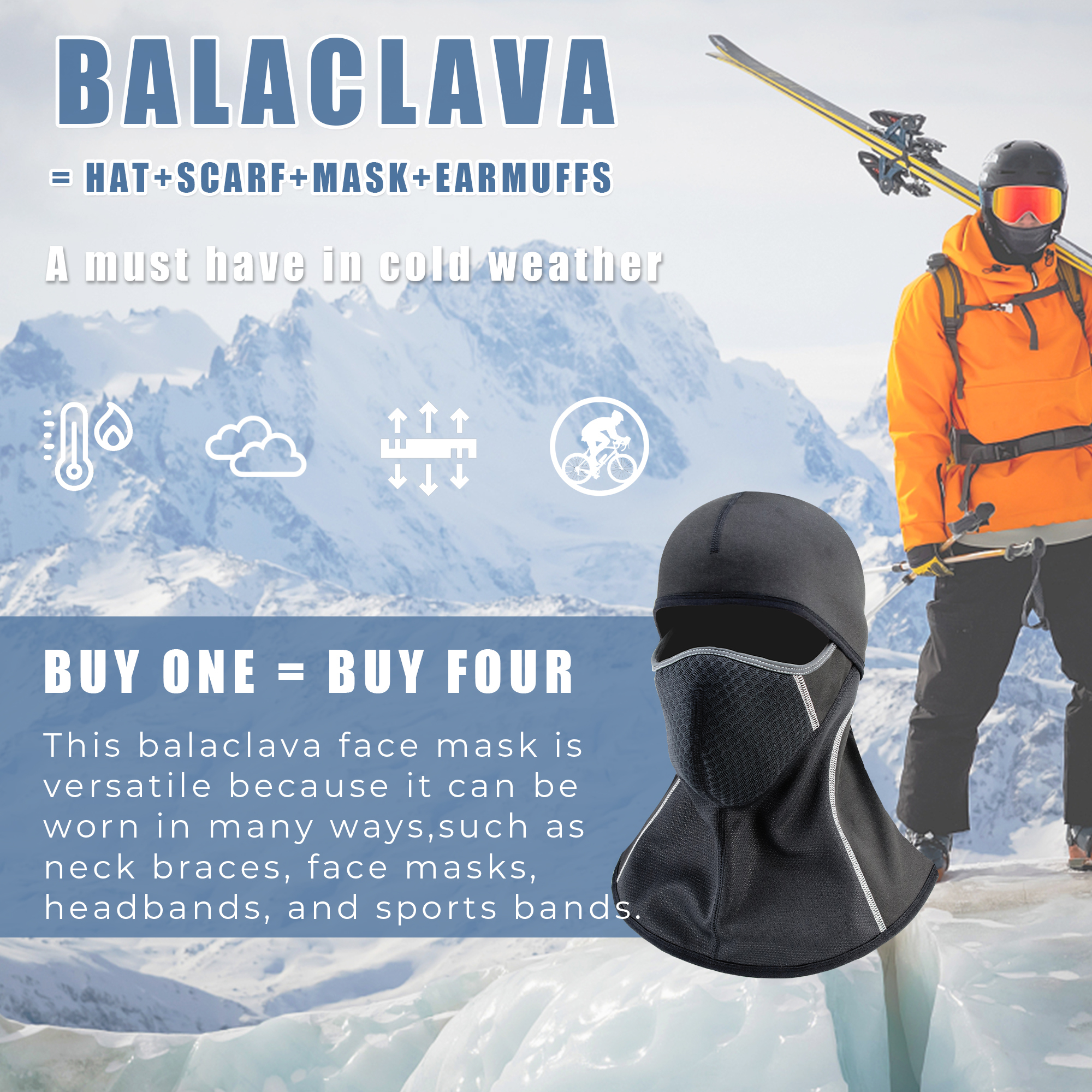 Balaclava Face Mask Ski Mask for Men Women Full Cover Mask for Outdoor Activities Black