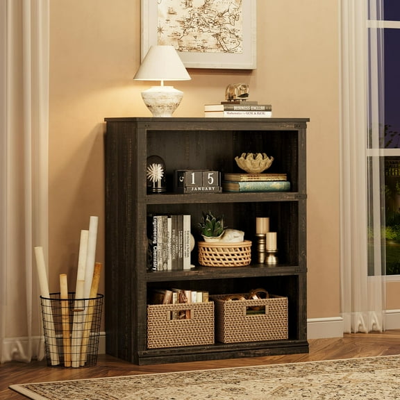 Bookcase 3 Tier Rustic Style with Display Shelves Tall Bookcase for Office